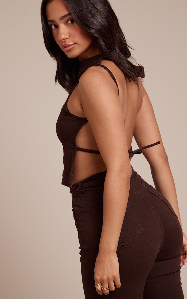 Petite Dark Chocolate Denim Backless Top Petite Dark Chocolate Denim Backless Top